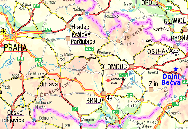 map prague to dolni becva